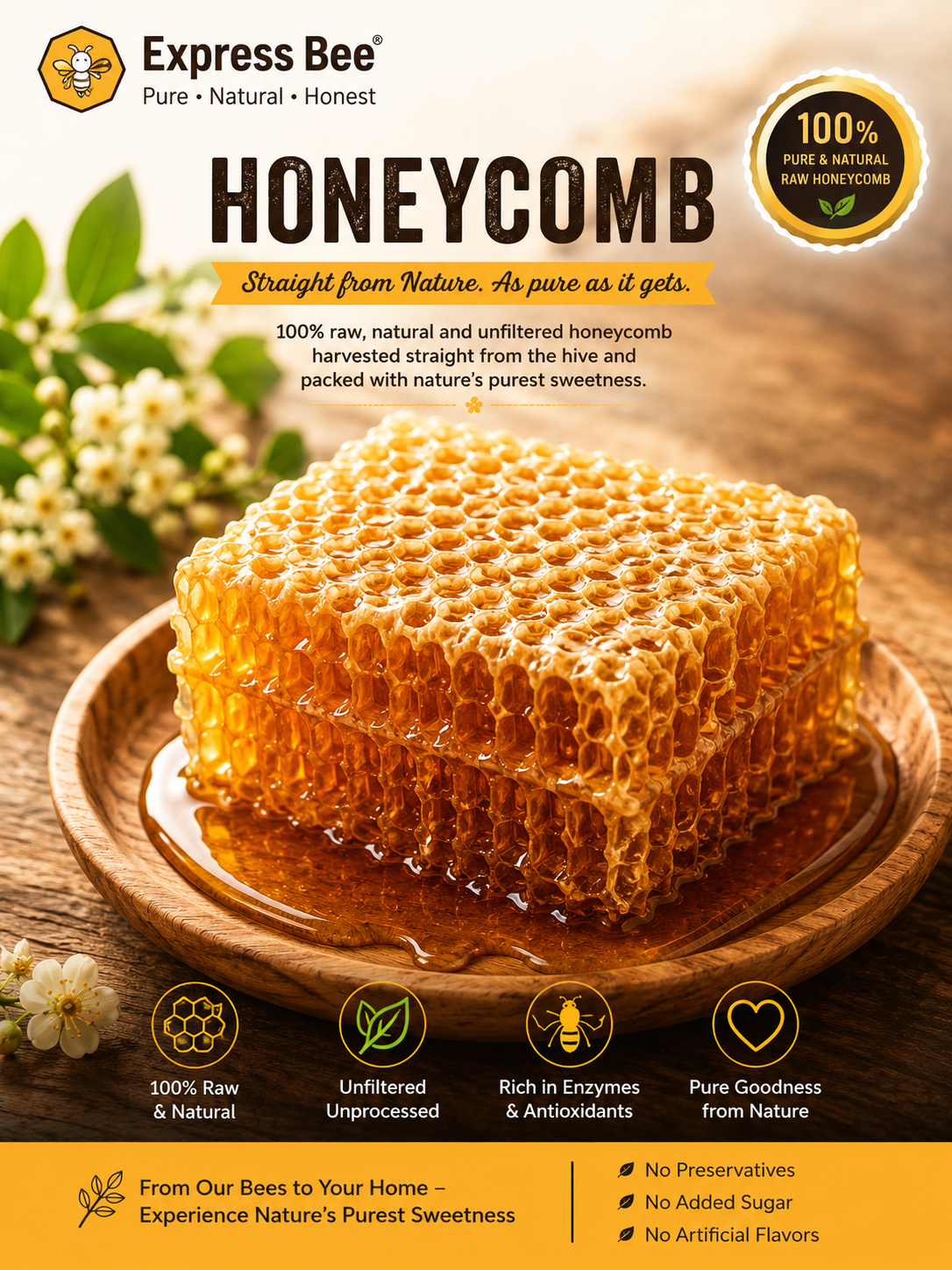 Express Bee Premium Raw Honeycomb – 100% Natural & Unfiltered